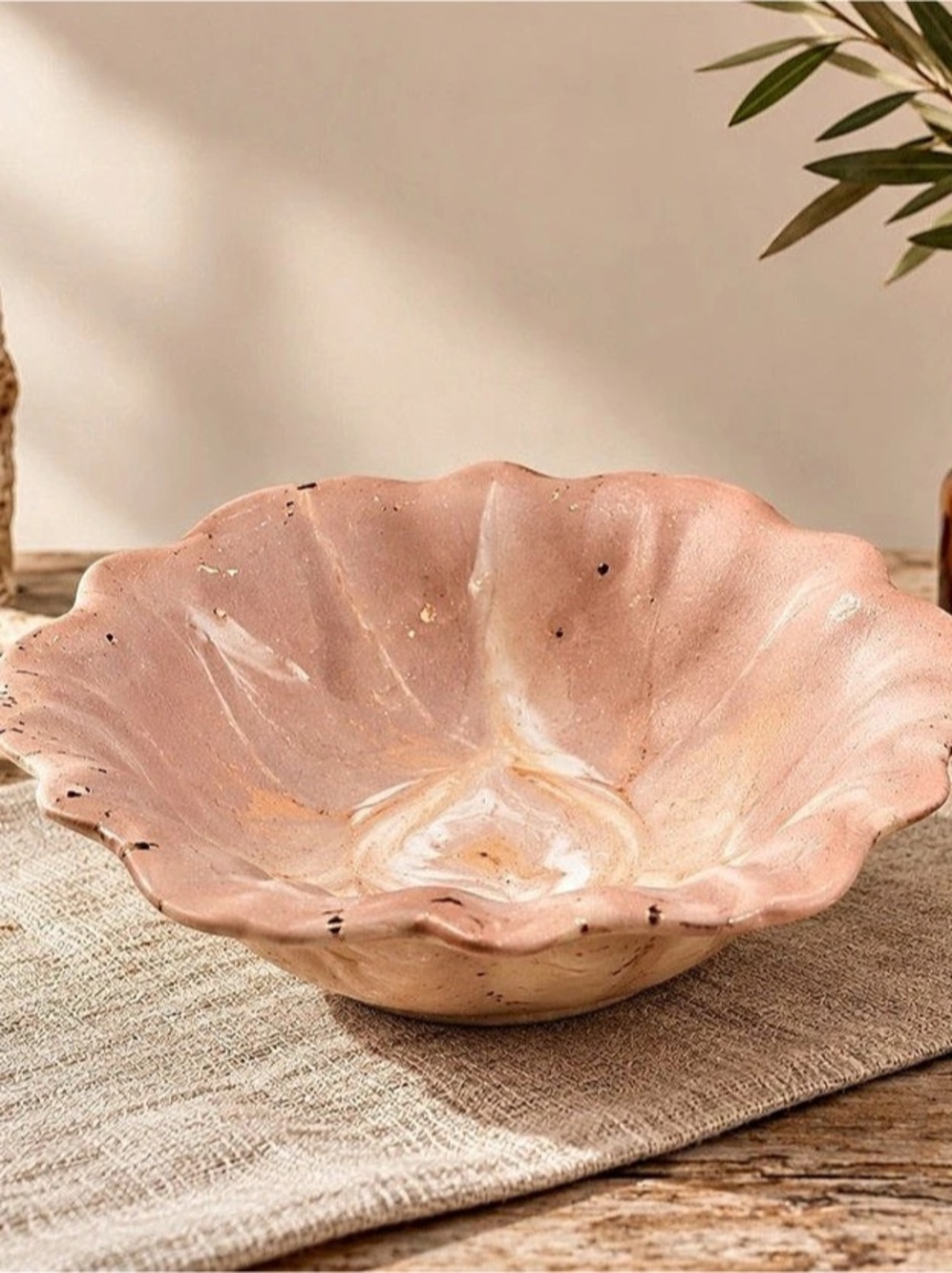 Handmade Pink Scalloped Ceramic Decor Bowl